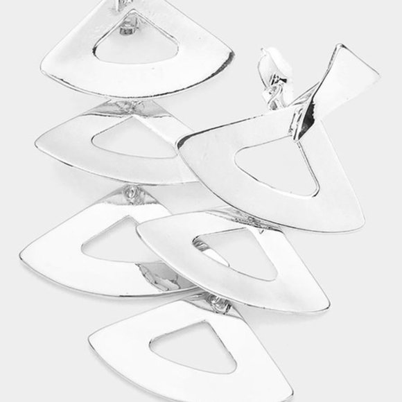 NWT Open Metal Triple Triangle Link Clip On Earrings - Picture 1 of 1